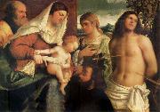 Sebastiano del Piombo The Sacred Family with Holy Catalina, San Sebastian and an owner.the Holy Spain oil painting artist